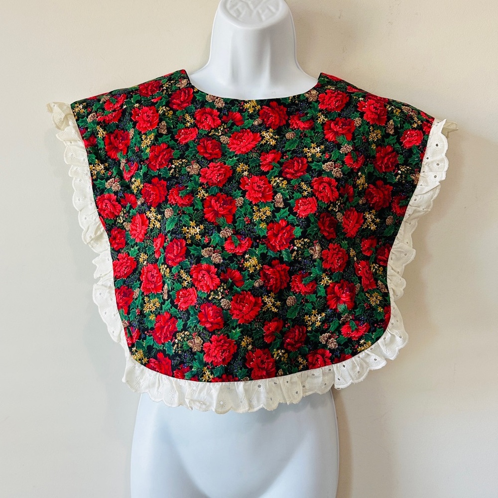 Vintage Floral Print & Eyelet Lace Edge Hand Made Fashion Bib